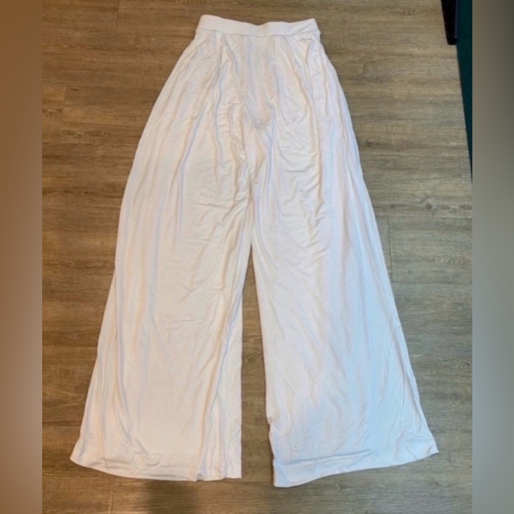 Women’s White Self-Double Layer Wide Leg Pants Large - Picture 3 of 4